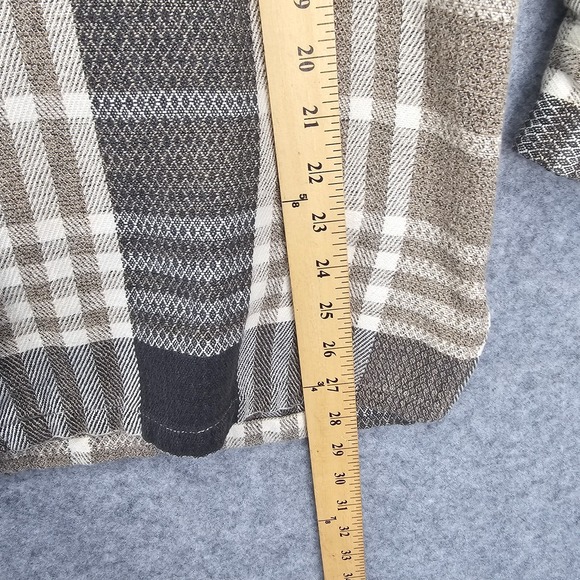 Flannel Plaid Shirt Jacket Womens L XL Black Tan Zip Shacket Cabin 90s KRAZY KAT - Picture 6 of 11